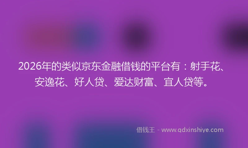 2026年的类似京东金融借钱的平台有：射手花、安逸花、好人贷、爱达财富、宜人贷等。