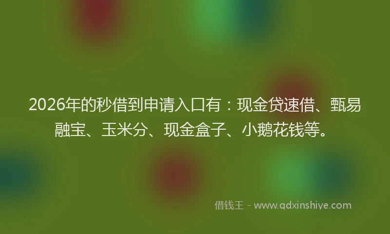 2026年的秒借到申请入口有：现金贷速借、甄易融宝、玉米分、现金盒子、小鹅花钱等。