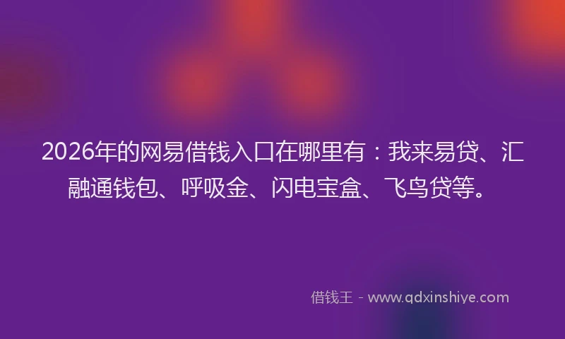2026年的网易借钱入口在哪里有：我来易贷、汇融通钱包、呼吸金、闪电宝盒、飞鸟贷等。