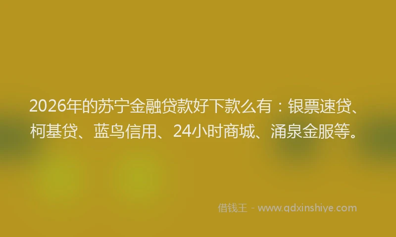 2026年的苏宁金融贷款好下款么有：银票速贷、柯基贷、蓝鸟信用、24小时商城、涌泉金服等。