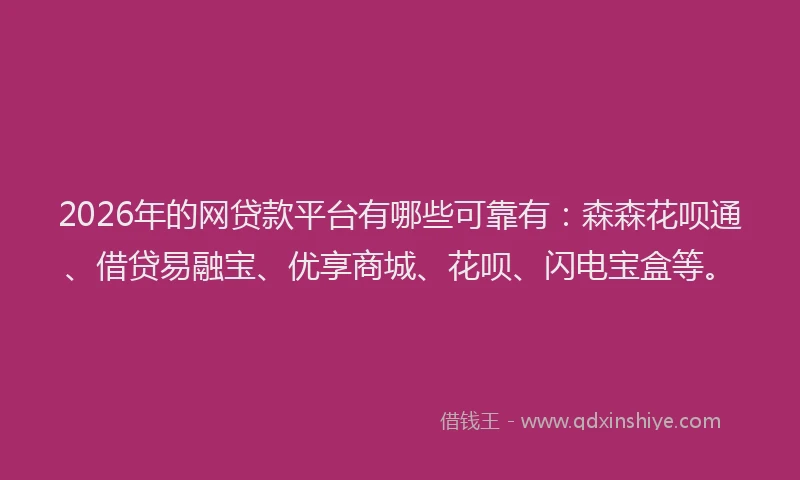 2026年的网贷款平台有哪些可靠有:森森花呗通、借贷易融宝、优享商城、花呗、闪电宝盒等。