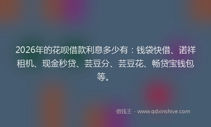 2026年的花呗借款利息多少有：钱袋快借、诺祥租机、现金秒贷、芸豆分、芸豆花、畅贷宝钱包等。