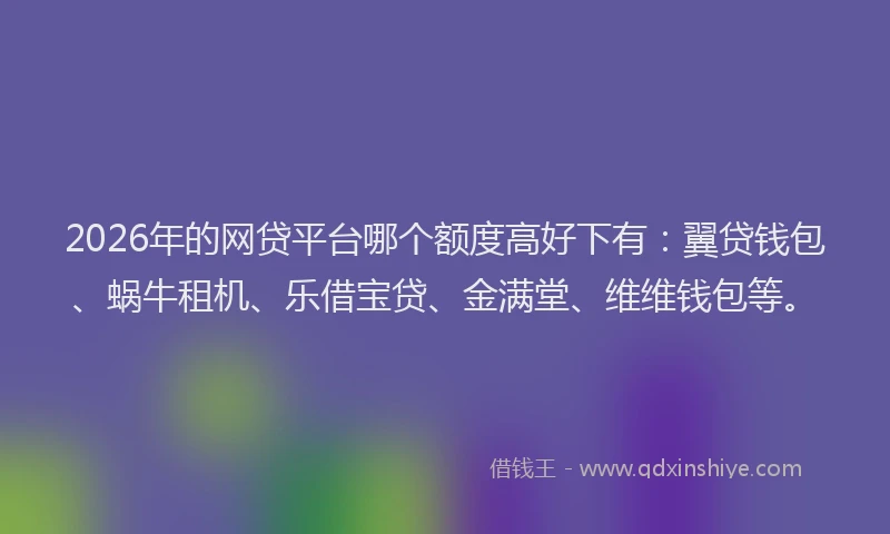 2026年的网贷平台哪个额度高好下有：翼贷钱包、蜗牛租机、乐借宝贷、金满堂、维维钱包等。