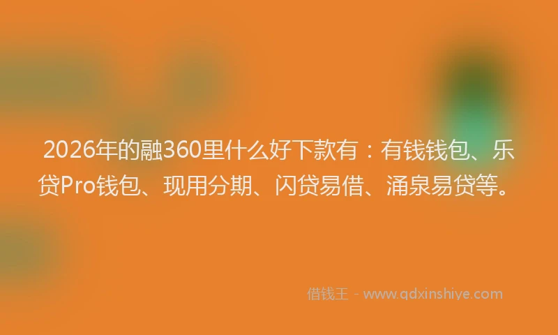 2026年的融360里什么好下款有：有钱钱包、乐贷Pro钱包、现用分期、闪贷易借、涌泉易贷等。