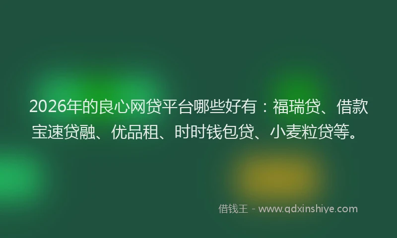 2026年的良心网贷平台哪些好有：福瑞贷、借款宝速贷融、优品租、时时钱包贷、小麦粒贷等。
