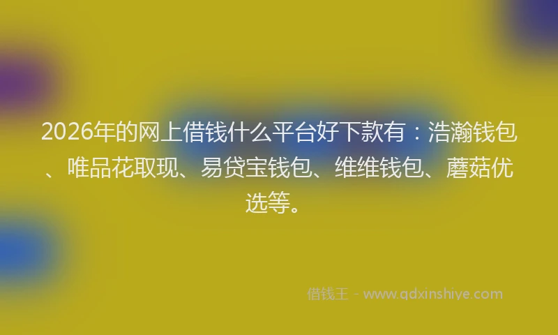 2026年的网上借钱什么平台好下款有：浩瀚钱包、唯品花取现、易贷宝钱包、维维钱包、蘑菇优选等。