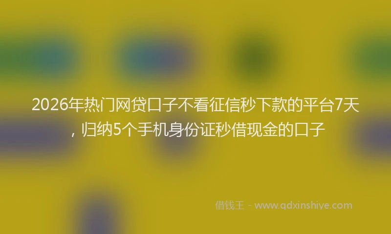 2026年热门网贷口子不看征信秒下款的平台7天，归纳5个手机身份证秒借现金的口子