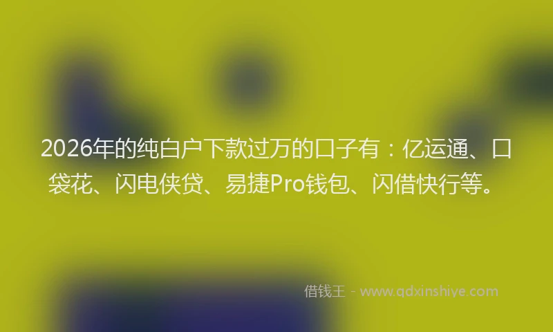 2026年的纯白户下款过万的口子有：亿运通、口袋花、闪电侠贷、易捷Pro钱包、闪借快行等。