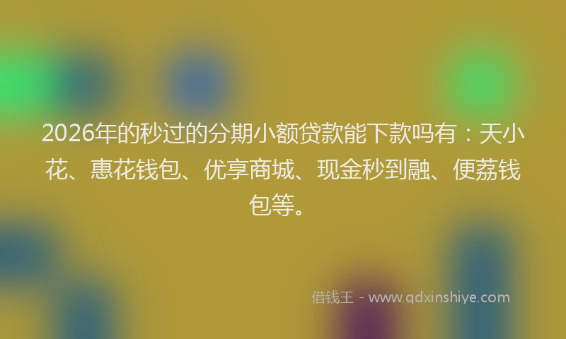 2026年的秒过的分期小额贷款能下款吗有：天小花、惠花钱包、优享商城、现金秒到融、便荔钱包等。