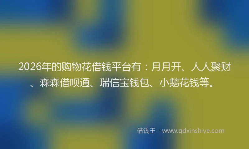2026年的购物花借钱平台有：月月开、人人聚财、森森借呗通、瑞信宝钱包、小鹅花钱等。