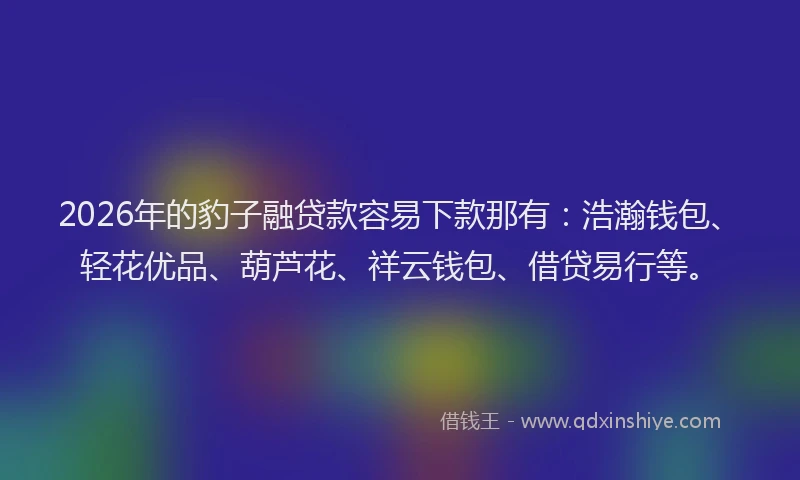 2026年的豹子融贷款容易下款那有：浩瀚钱包、轻花优品、葫芦花、祥云钱包、借贷易行等。