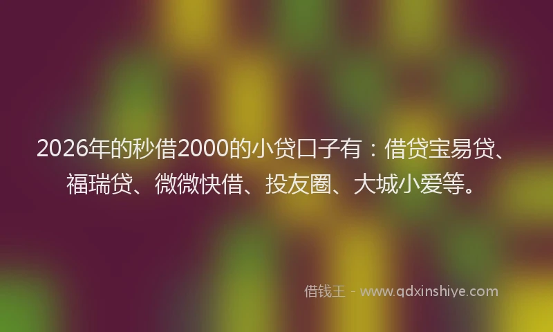 2026年的秒借2000的小贷口子有：借贷宝易贷、福瑞贷、微微快借、投友圈、大城小爱等。