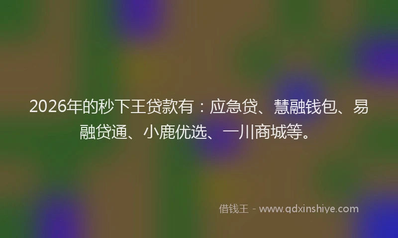 2026年的秒下王贷款有：应急贷、慧融钱包、易融贷通、小鹿优选、一川商城等。