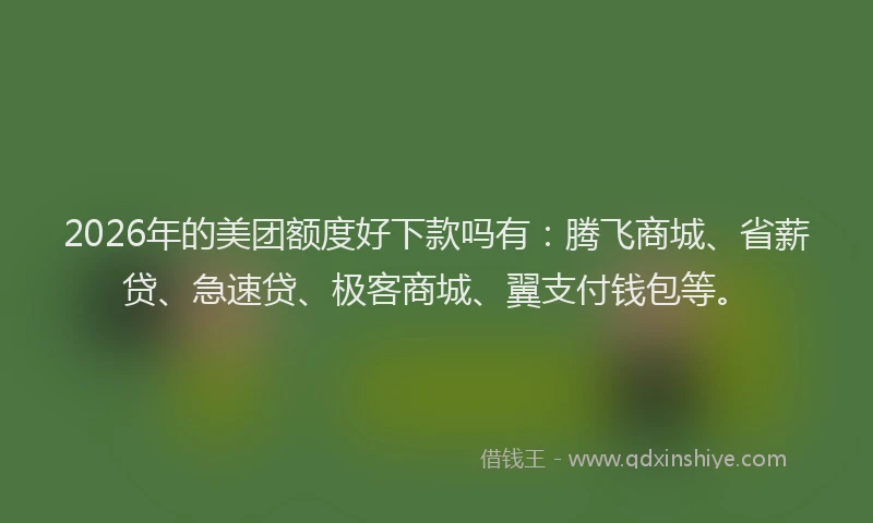 2026年的美团额度好下款吗有：腾飞商城、省薪贷、急速贷、极客商城、翼支付钱包等。