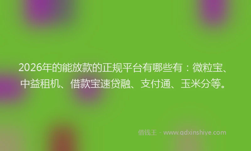 2026年的能放款的正规平台有哪些有：微粒宝、中益租机、借款宝速贷融、支付通、玉米分等。