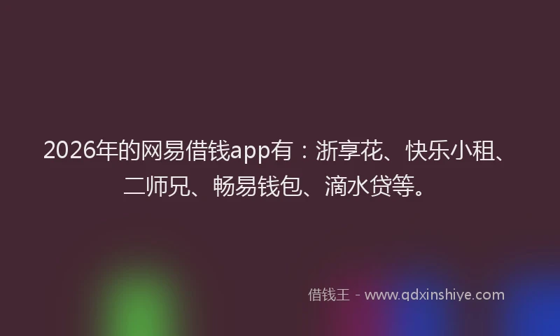 2026年的网易借钱app有：浙享花、快乐小租、二师兄、畅易钱包、滴水贷等。