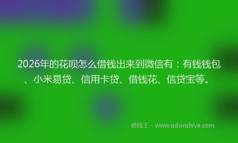 2026年的花呗怎么借钱出来到微信有：有钱钱包、小米易贷、信用卡贷、借钱花、信贷宝等。