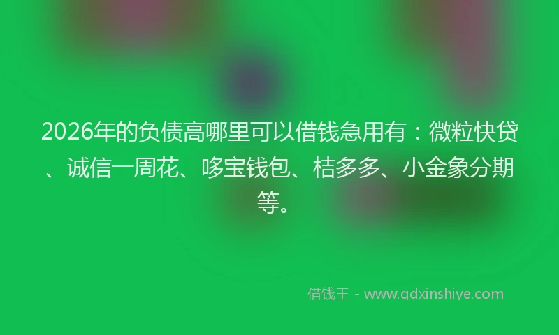 2026年的负债高哪里可以借钱急用有：微粒快贷、诚信一周花、哆宝钱包、桔多多、小金象分期等。