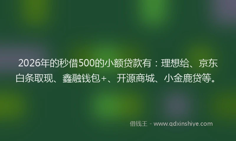 2026年的秒借500的小额贷款有：理想给、京东白条取现、鑫融钱包+、开源商城、小金鹿贷等。