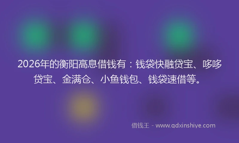 2026年的衡阳高息借钱有：钱袋快融贷宝、哆哆贷宝、金满仓、小鱼钱包、钱袋速借等。