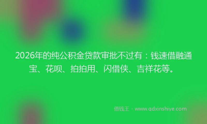 2026年的纯公积金贷款审批不过有:钱速借融通宝、花呗、拍拍用、闪借侠、吉祥花等。