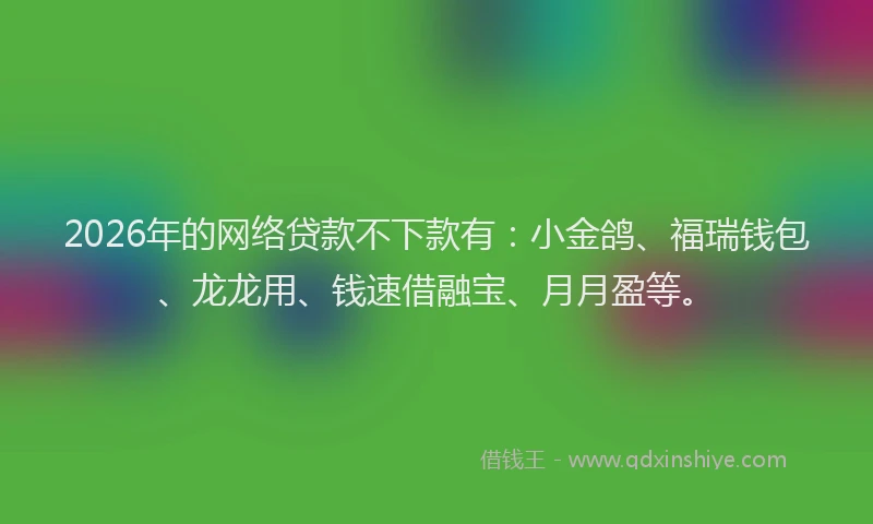 2026年的网络贷款不下款有:小金鸽、福瑞钱包、龙龙用、钱速借融宝、月月盈等。