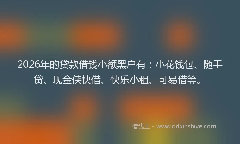 2026年的贷款借钱小额黑户有:小花钱包、随手贷、现金侠快借、快乐小租、可易借等。