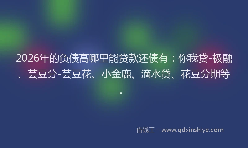 2026年的负债高哪里能贷款还债有：你我贷-极融、芸豆分-芸豆花、小金鹿、滴水贷、花豆分期等。