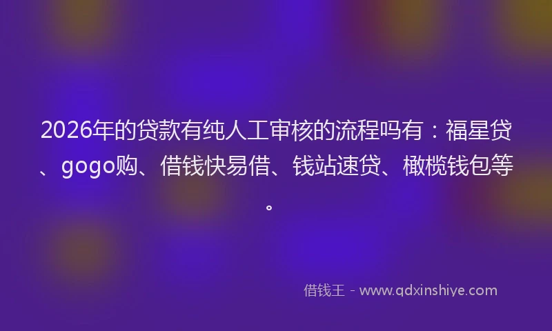 2026年的贷款有纯人工审核的流程吗有：福星贷、gogo购、借钱快易借、钱站速贷、橄榄钱包等。