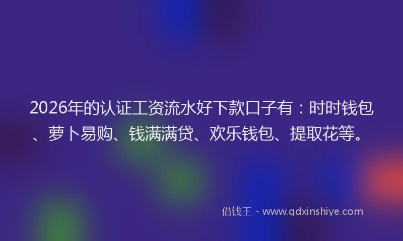 2026年的认证工资流水好下款口子有：时时钱包、萝卜易购、钱满满贷、欢乐钱包、提取花等。