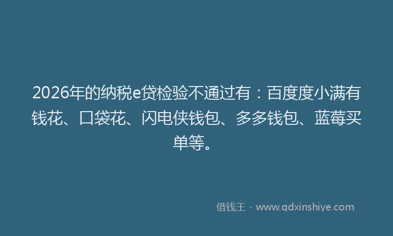 2026年的纳税e贷检验不通过有：百度度小满有钱花、口袋花、闪电侠钱包、多多钱包、蓝莓买单等。