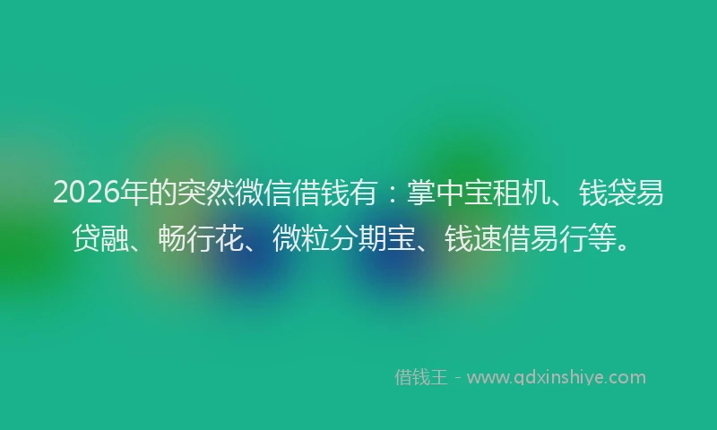 2026年的突然微信借钱有：掌中宝租机、钱袋易贷融、畅行花、微粒分期宝、钱速借易行等。