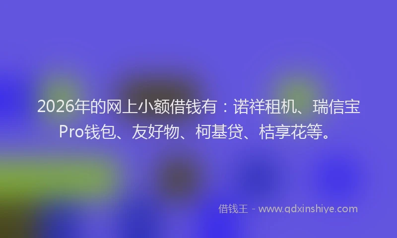 2026年的网上小额借钱有：诺祥租机、瑞信宝Pro钱包、友好物、柯基贷、桔享花等。