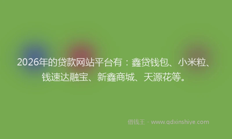 2026年的贷款网站平台有：鑫贷钱包、小米粒、钱速达融宝、新鑫商城、天源花等。