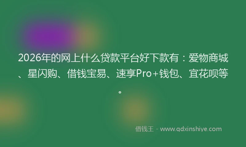 2026年的网上什么贷款平台好下款有：爱物商城、星闪购、借钱宝易、速享Pro+钱包、宜花呗等。