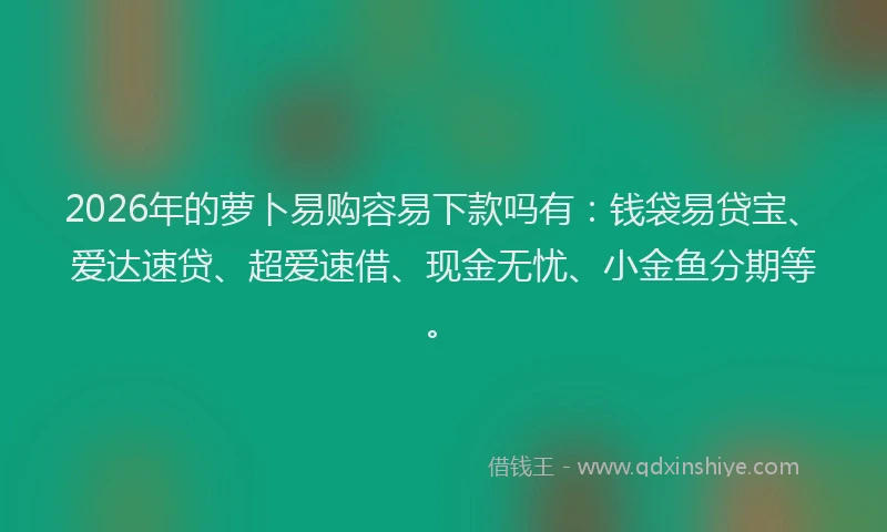 2026年的萝卜易购容易下款吗有:钱袋易贷宝、爱达速贷、超爱速借、现金无忧、小金鱼分期等。