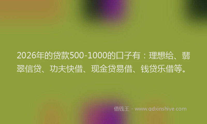 2026年的贷款500-1000的口子有:理想给、翡翠信贷、功夫快借、现金贷易借、钱贷乐借等。