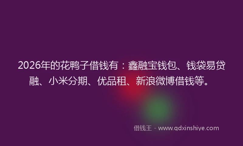 2026年的花鸭子借钱有：鑫融宝钱包、钱袋易贷融、小米分期、优品租、新浪微博借钱等。