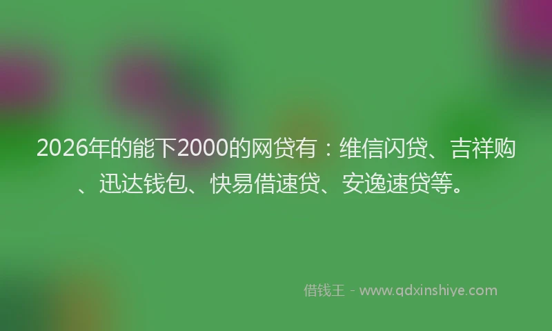 2026年的能下2000的网贷有：维信闪贷、吉祥购、迅达钱包、快易借速贷、安逸速贷等。