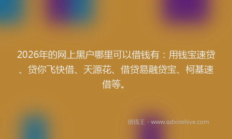 2026年的网上黑户哪里可以借钱有：用钱宝速贷、贷你飞快借、天源花、借贷易融贷宝、柯基速借等。