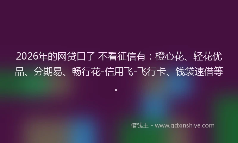 2026年的网贷口子 不看征信有：橙心花、轻花优品、分期易、畅行花-信用飞-飞行卡、钱袋速借等。