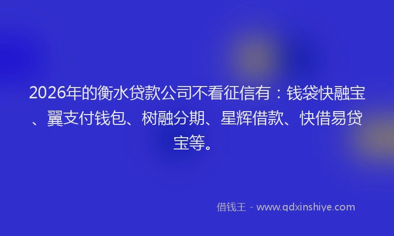 2026年的衡水贷款公司不看征信有：钱袋快融宝、翼支付钱包、树融分期、星辉借款、快借易贷宝等。