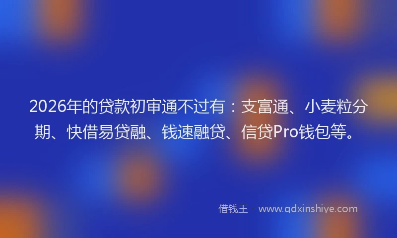 2026年的贷款初审通不过有:支富通、小麦粒分期、快借易贷融、钱速融贷、信贷Pro钱包等。