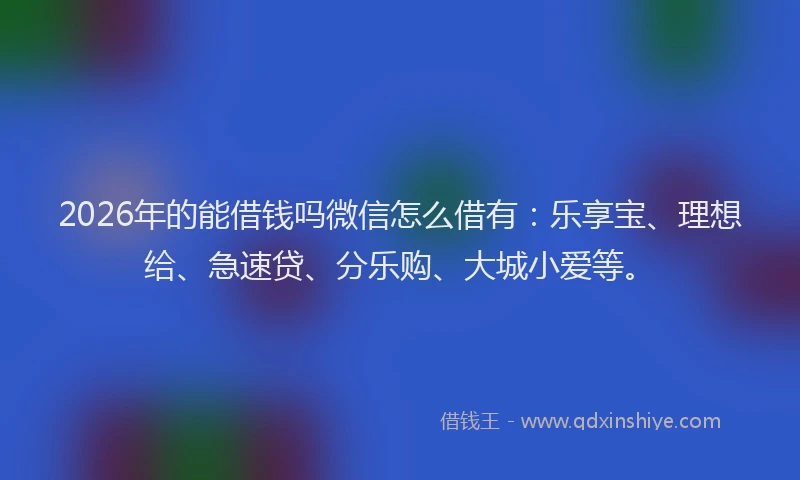 2026年的能借钱吗微信怎么借有：乐享宝、理想给、急速贷、分乐购、大城小爱等。