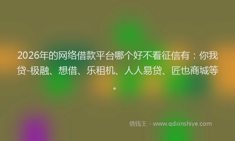2026年的网络借款平台哪个好不看征信有：你我贷-极融、想借、乐租机、人人易贷、匠也商城等。