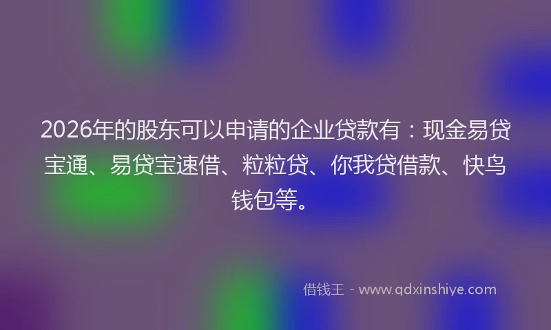 2026年的股东可以申请的企业贷款有：现金易贷宝通、易贷宝速借、粒粒贷、你我贷借款、快鸟钱包等。