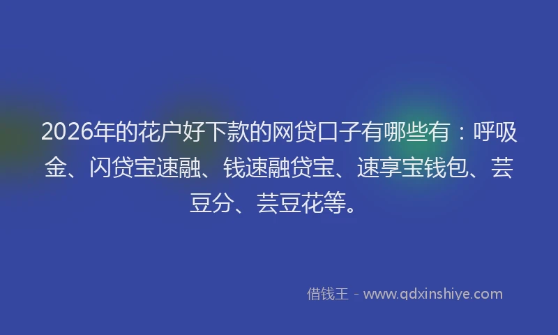 2026年的花户好下款的网贷口子有哪些有：呼吸金、闪贷宝速融、钱速融贷宝、速享宝钱包、芸豆分、芸豆花等。