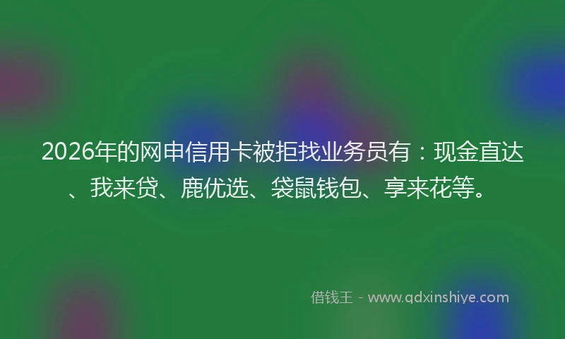 2026年的网申信用卡被拒找业务员有：现金直达、我来贷、鹿优选、袋鼠钱包、享来花等。