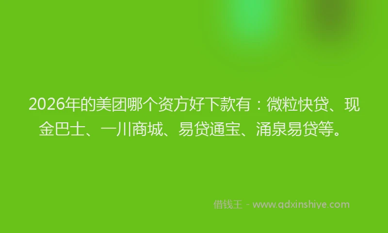 2026年的美团哪个资方好下款有：微粒快贷、现金巴士、一川商城、易贷通宝、涌泉易贷等。