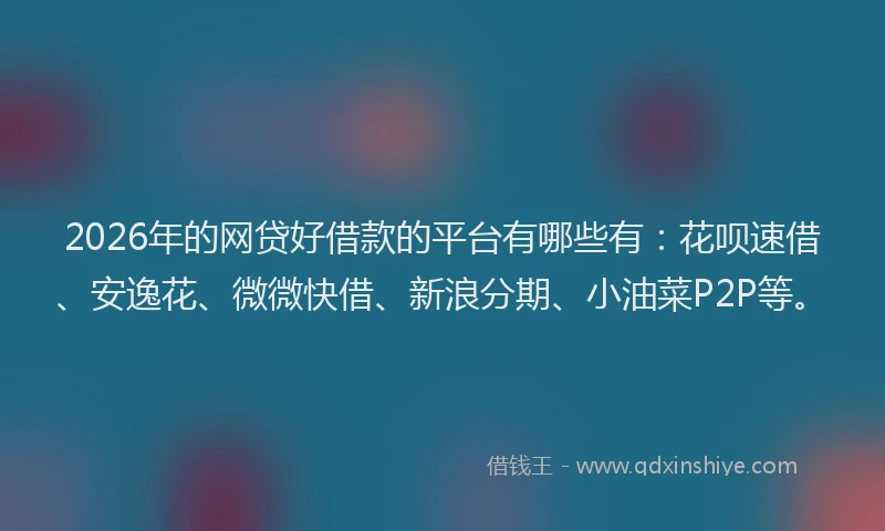 2026年的网贷好借款的平台有哪些有：花呗速借、安逸花、微微快借、新浪分期、小油菜P2P等。